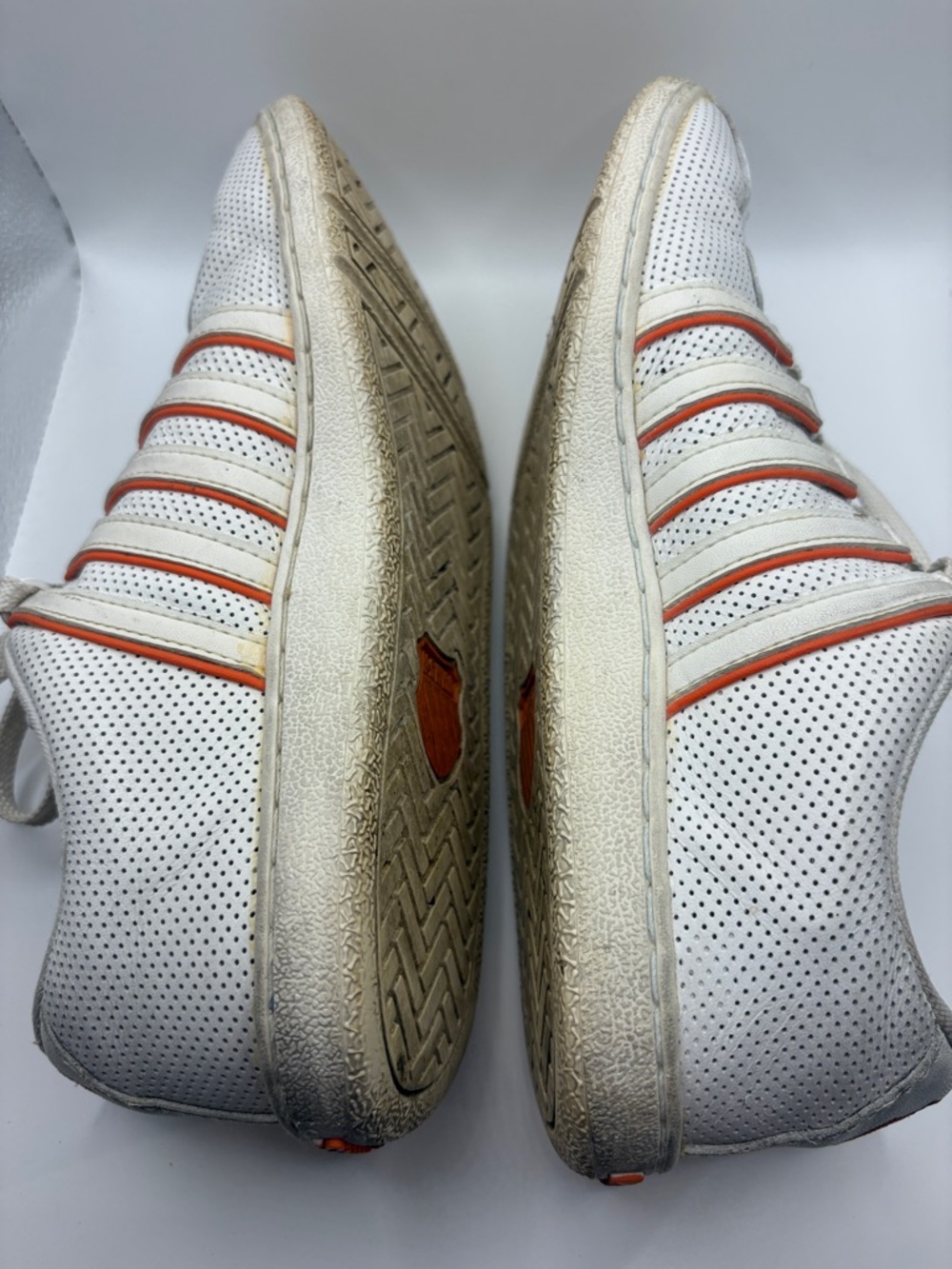 K-Swiss White Leather Sneakers with Orange Accents size 7